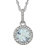 14k White Aquamarine & 1/10 CTW Diamond 18" Necklace