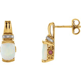 14K Yellow Gold Opal & Pink Tourmaline Earrings