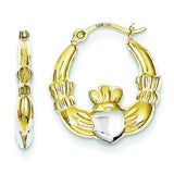 10K Yellow Gold & Rhodium Claddagh Hollow Hoop Earrings