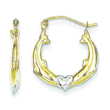 10K Yellow Gold & Rhodium Dolphin Heart Hollow Hoop Earrings