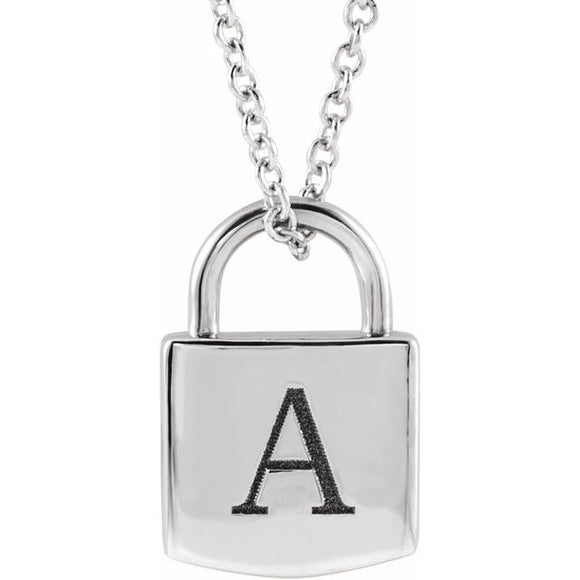 Sterling Silver 12.02x8 mm Engravable Lock 16-18