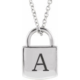 Sterling Silver 12.02x8 mm Engravable Lock 16-18" Necklace