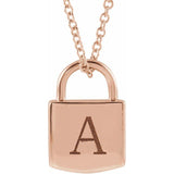 Sterling Silver 12.02x8 mm Engravable Lock 16-18" Necklace