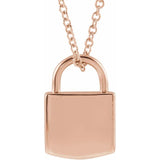 Sterling Silver 12.02x8 mm Engravable Lock 16-18" Necklace