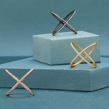 18 Karat Gold Tone Criss Cross "X" Ring Signity Cubic Zirconia from Miles Beamon Jewelry - Miles Beamon Jewelry