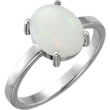 14K White Gold Oval Opal Cabochon Ring