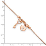 Sterling Silver Rose-Tone Heart Lock Anklet
