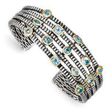 Sterling Silver/Gold T-Tone Sky/Swiss/London Blue Topaz Cuff Bracelet from Miles Beamon Jewelry - Miles Beamon Jewelry