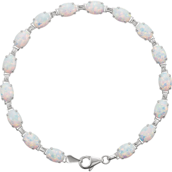 14K White Lab-Grown Opal Line Bracelet
