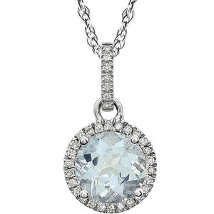 14k White Aquamarine & 1/10 CTW Diamond 18" Necklace 