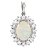 14K White Gold Opal  & 1/3 CTW Diamond Pendant