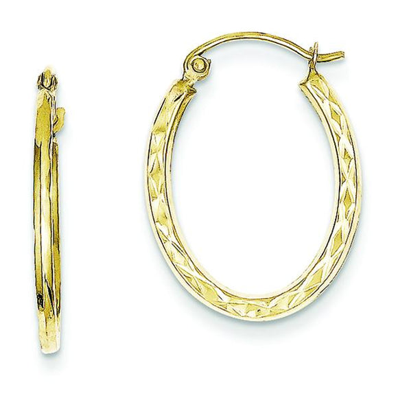 10K Yellow Gold Textured Hollow Oval Hoop Earrings from Miles Beamon Jewelry - Miles Beamon Jewelry