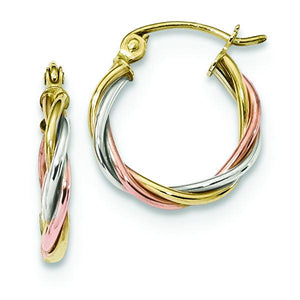 10K Tri-Color Twisted Hoop Earrings