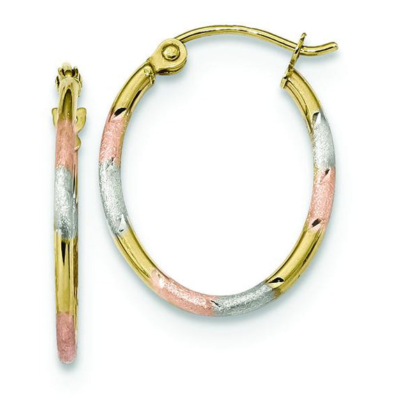 10K Yellow Gold with White And Rose Rhodium Hoop Earrings 