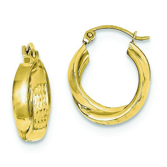 10K Yellow Gold D/C Square Tube Hoop Earrings 