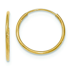 10K Yellow Gold Endless Tube Hoop Earrings 