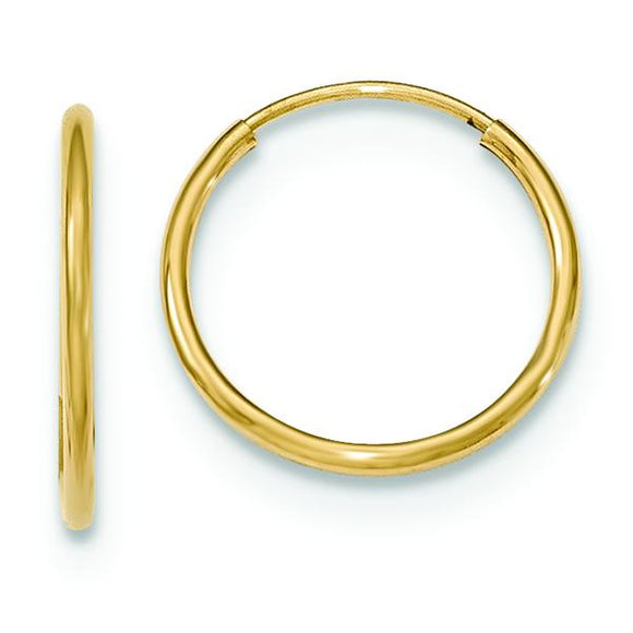 10K Yellow Gold Endless Tube Hoop Earrings 