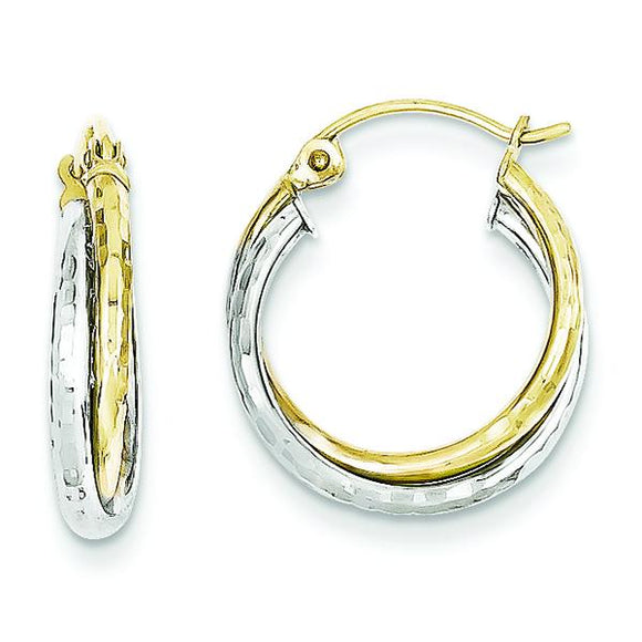 10K Two-Tone Gold Twist Hoop Earrings 
