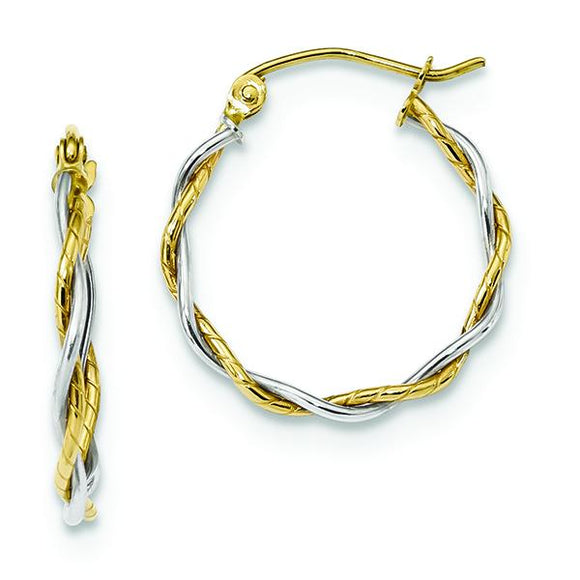 10K Two-Tone Gold Twisted Hoop Earrings 