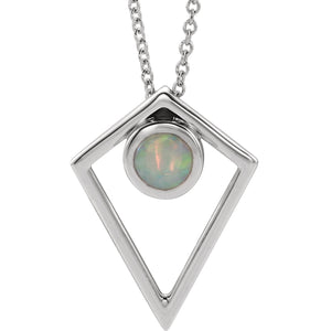 14K White Gold Opal/ Turquoise/ Onyx Cabochon Pyramid Necklace 