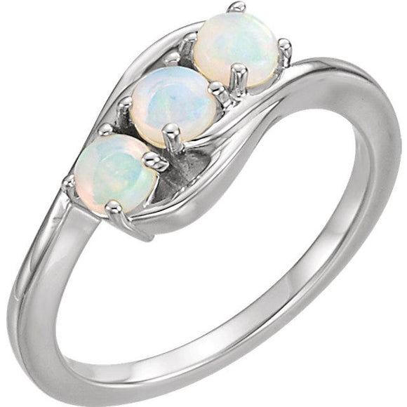 14K White Gold Opal Three Stone Ring 