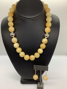 Sterling Silver Yellow Jade Necklace Set