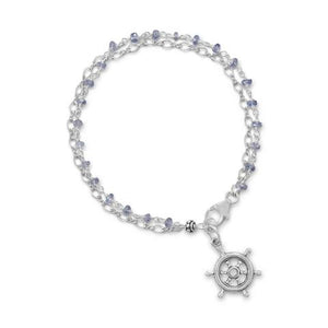 Double Strand Bracelet W/Tanzanite And Ships Helm Charm from Miles Beamon Jewelry - Miles Beamon Jewelry
