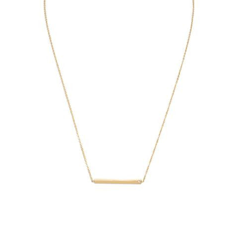 14 Karat Gold Plated Bar Necklace With Cubic Zirconia 