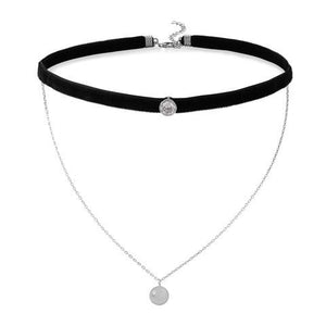 Double Strand Rhodium Plated Chain & Black Velvet Choker Necklace from Miles Beamon Jewelry - Miles Beamon Jewelry