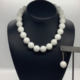 Sterling Silver White Jade Necklace Set