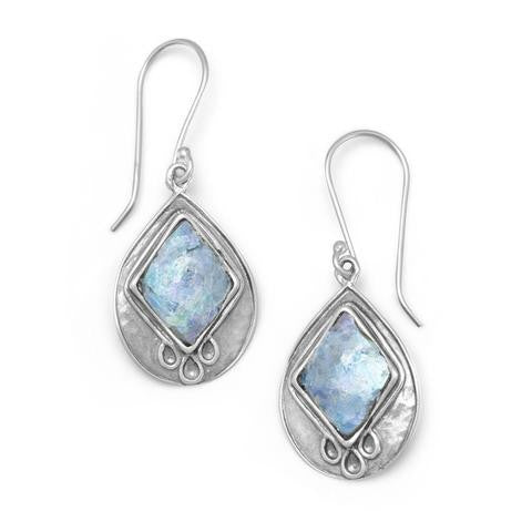 Textured Pear Ancient Roman Glass Earrings from Miles Beamon Jewelry - Miles Beamon Jewelry