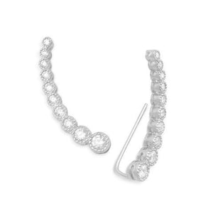 Textured Rhodium Plated Bezel Cubic Zirconia Ear Climbers from Miles Beamon Jewelry - Miles Beamon Jewelry