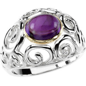 Sterling Silver & 14k Amethyst Cabochon Ring from Miles Beamon Jewelry - Miles Beamon Jewelry