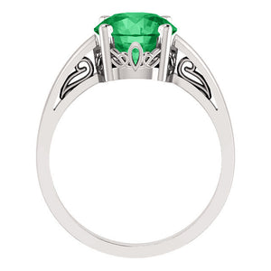 14K White Gold Created Emerald Ring 