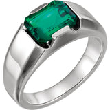 14K White Gold Created Emerald Men's Ring 