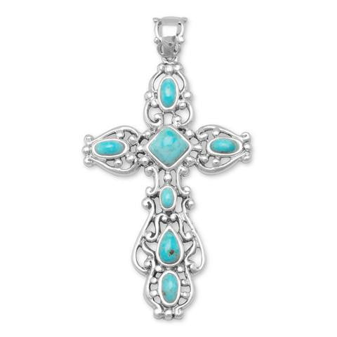 Ornate Oxidized Reconstituted Turquoise Cross Pendant from Miles Beamon Jewelry - Miles Beamon Jewelry