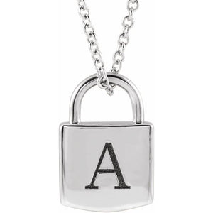 Sterling Silver 12.02x8 mm Engravable Lock 16-18" Necklace