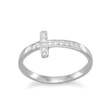 Sterling Silver Cubic Zirconia Sideways Cross Ring from Miles Beamon Jewelry - Miles Beamon Jewelry