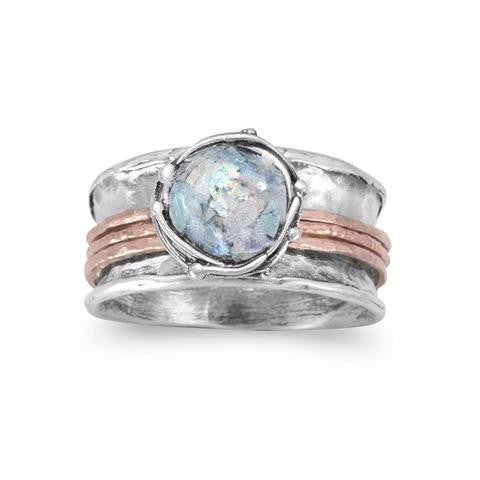 Sterling Silver Roman Glass Spin Ring from Miles Beamon Jewelry - Miles Beamon Jewelry