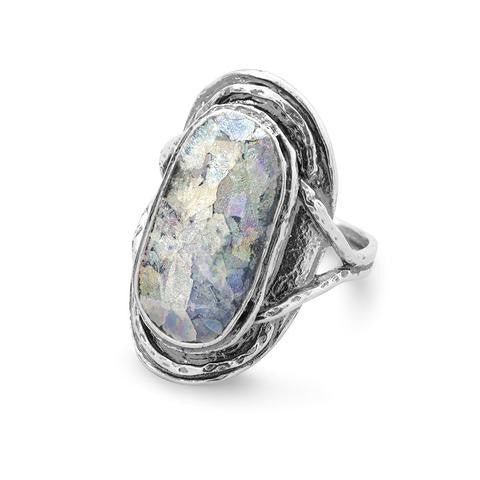 Sterling Silver  Oval Roman Glass Ring from Miles Beamon Jewelry - Miles Beamon Jewelry