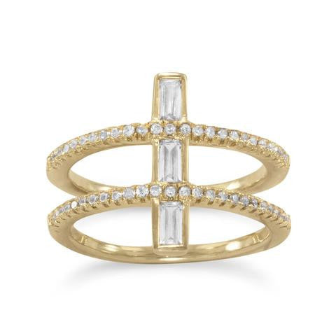 Sterling Silver Gold Tone Cubic Zirconia Double Cross Ring from Miles Beamon Jewelry - Miles Beamon Jewelry