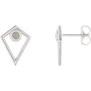14K White Gold Opal Cabochon Pyramid Earrings 