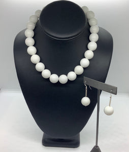 Sterling Silver White Jade Necklace Set