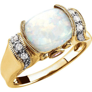 14K Yellow Gold Opal & Pink Tourmaline Ring
