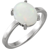 14K White Gold Oval Opal Cabochon Ring 