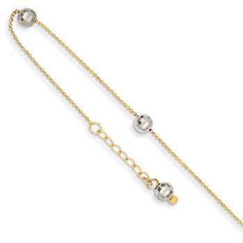 14K Two-Tone Mirror Beaded Anklet 