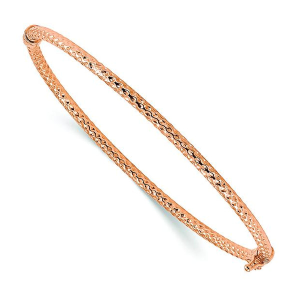 14k Rose Gold Polished Textured Hinged Bangle Bracelet 