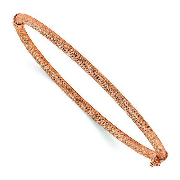 14K Rose Gold Polished Textured Hinged Bangle Bracelet from Miles Beamon Jewelry - Miles Beamon Jewelry