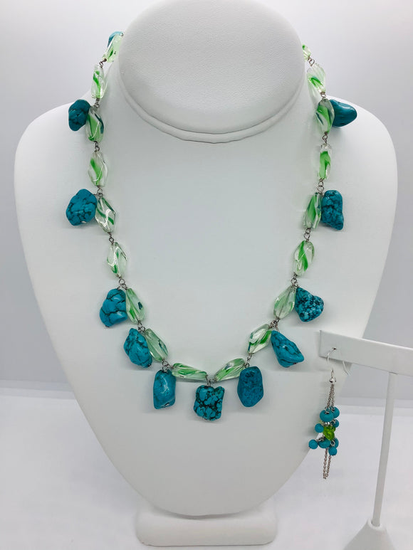 Sterling SilverTurquoise and Crystal Stone Necklace Set