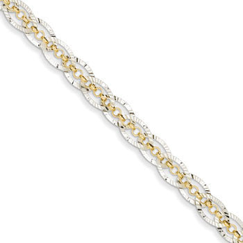 14K Two-Tone D/C Chain Weave With Oval Links Bracelet 